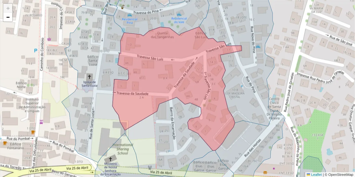 Mapa detalhado do código postal 9050-070 com limites, códigos postais vizinhos e agências dos correios