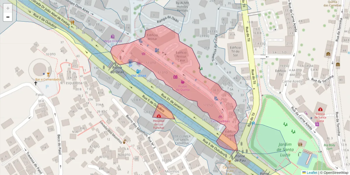 Mapa detalhado do código postal 9050-071 com limites, códigos postais vizinhos e agências dos correios