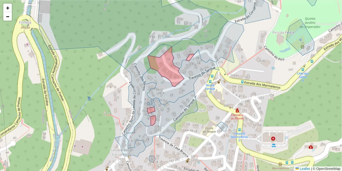 Mapa detalhado do código postal 9050-191 com limites, códigos postais vizinhos e agências dos correios
