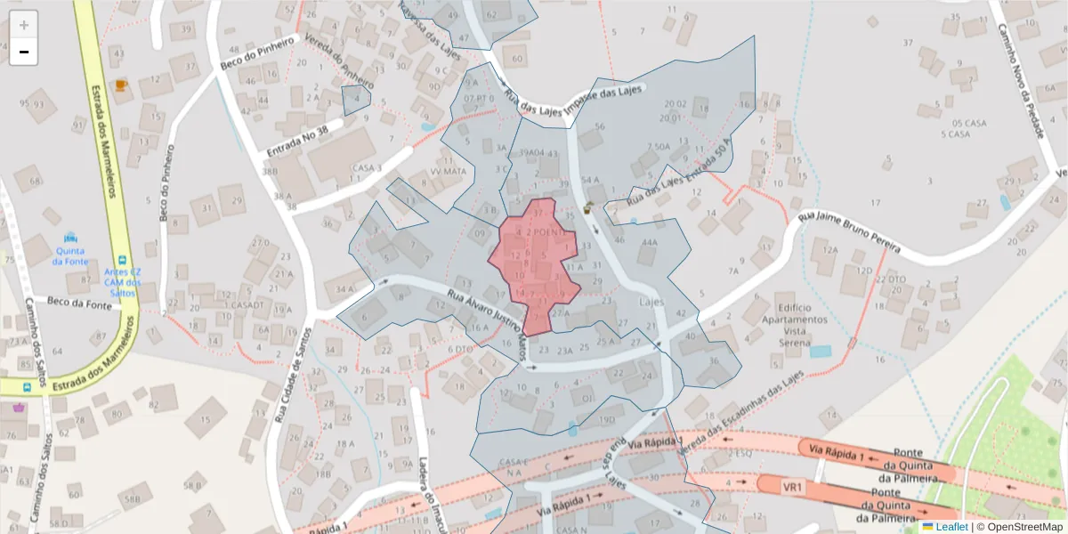 Mapa detalhado do código postal 9050-226 com limites, códigos postais vizinhos e agências dos correios