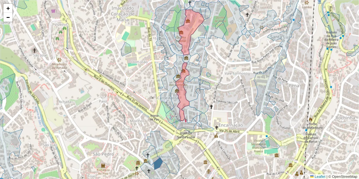 Mapa detalhado do código postal 9050-234 com limites, códigos postais vizinhos e agências dos correios