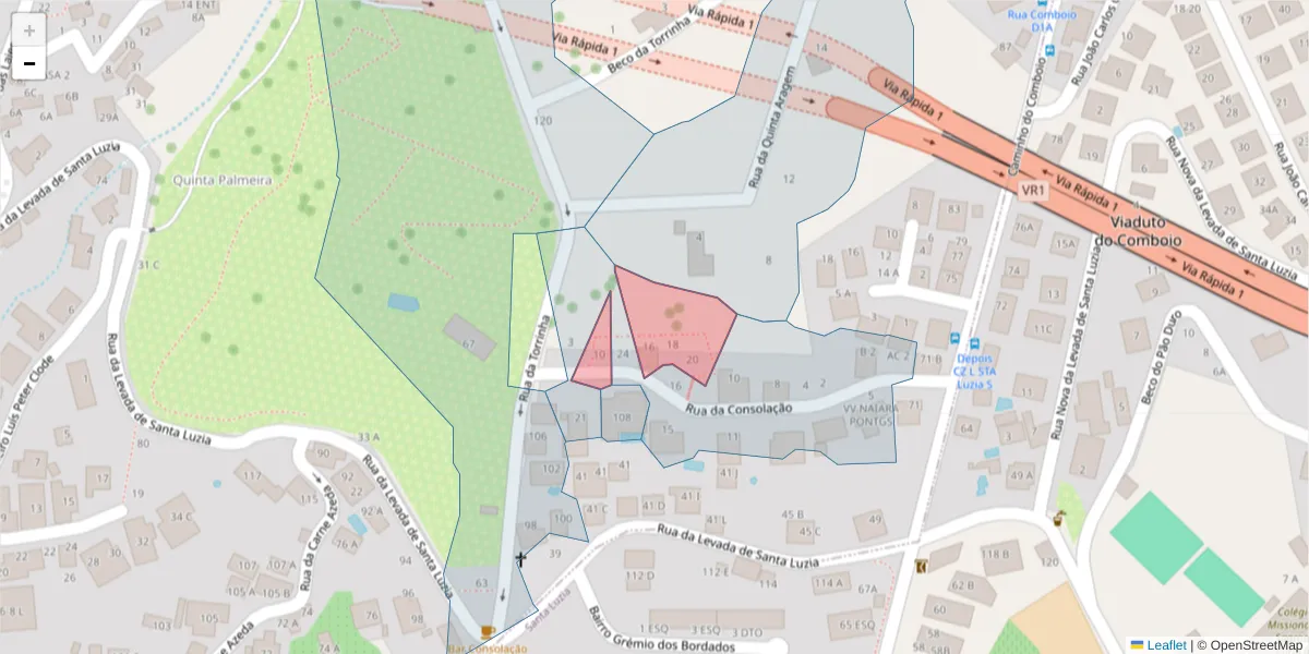Mapa detalhado do código postal 9050-238 com limites, códigos postais vizinhos e agências dos correios