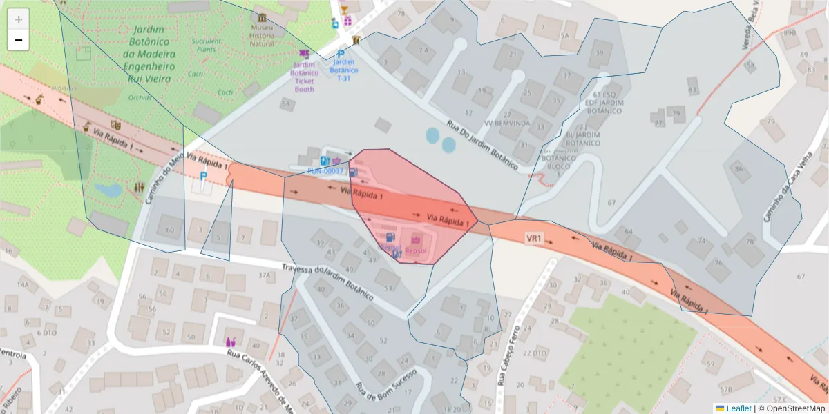 Mapa detalhado do código postal 9050-251 com limites, códigos postais vizinhos e agências dos correios