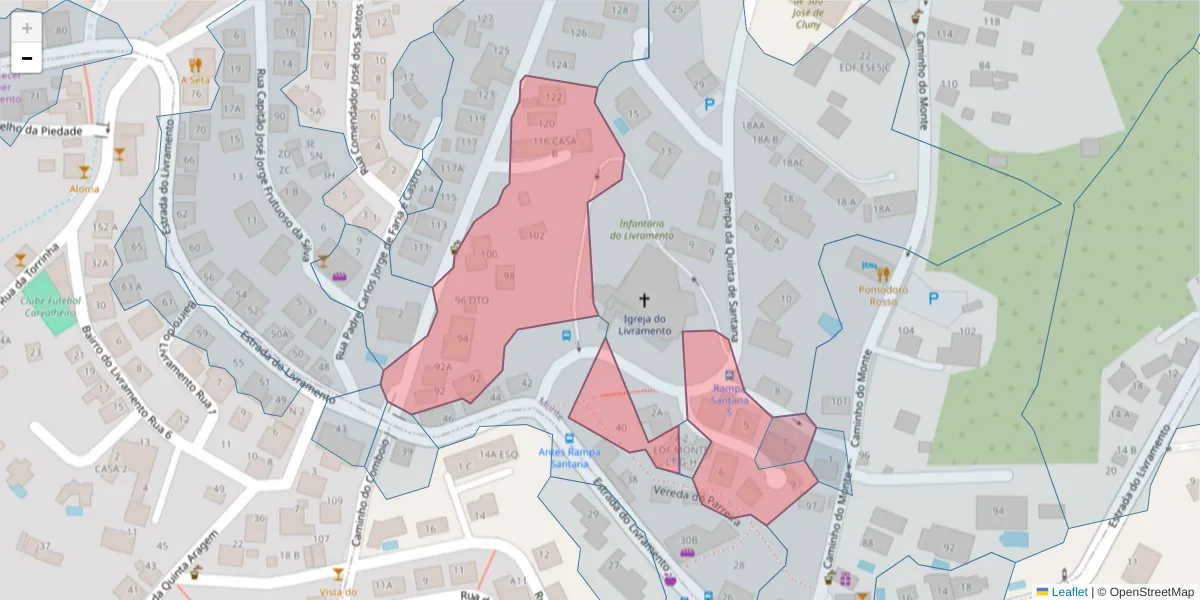 Mapa detalhado do código postal 9050-282 com limites, códigos postais vizinhos e agências dos correios