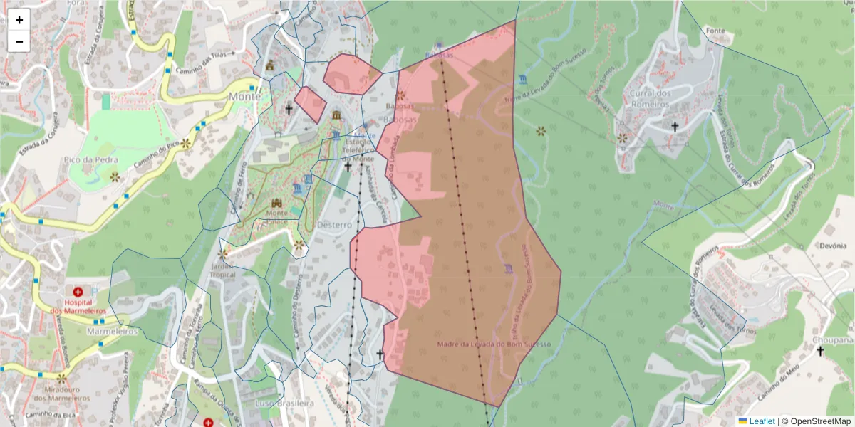 Mapa detalhado do código postal 9050-284 com limites, códigos postais vizinhos e agências dos correios