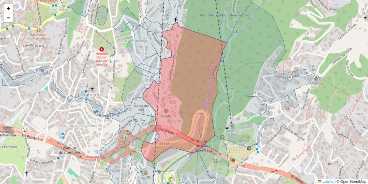 Mapa detalhado do código postal 9050-285 com limites, códigos postais vizinhos e agências dos correios