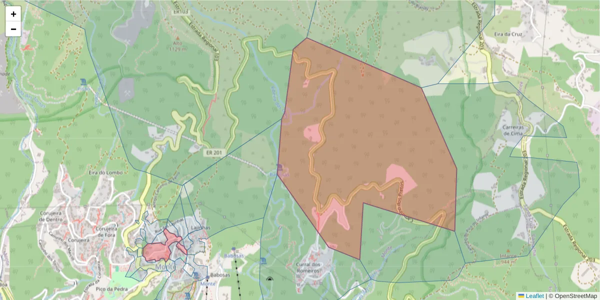Mapa detalhado do código postal 9050-291 com limites, códigos postais vizinhos e agências dos correios