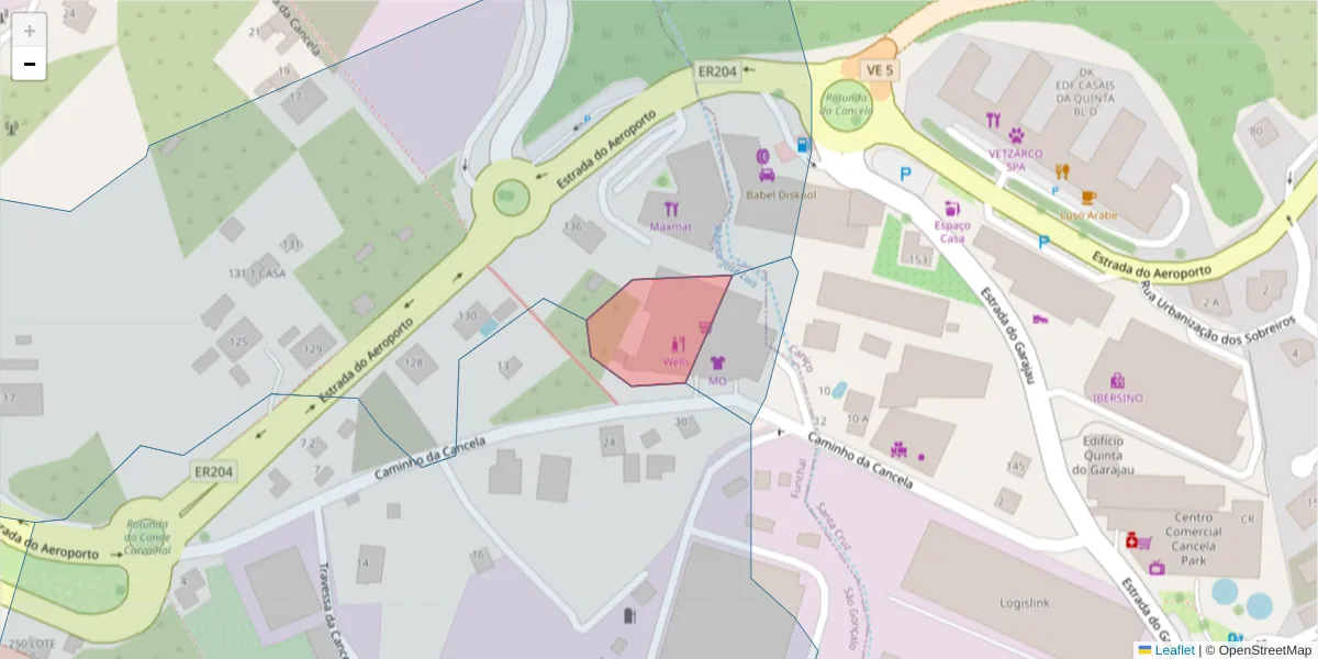 Mapa detalhado do código postal 9050-299 com limites, códigos postais vizinhos e agências dos correios