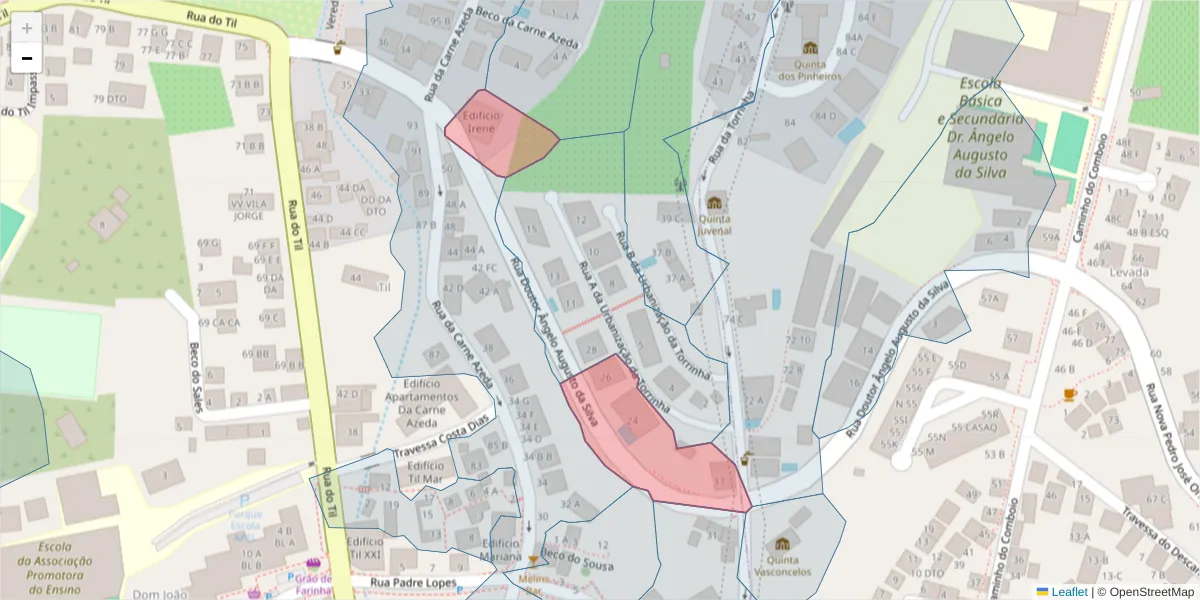 Mapa detalhado do código postal 9050-402 com limites, códigos postais vizinhos e agências dos correios