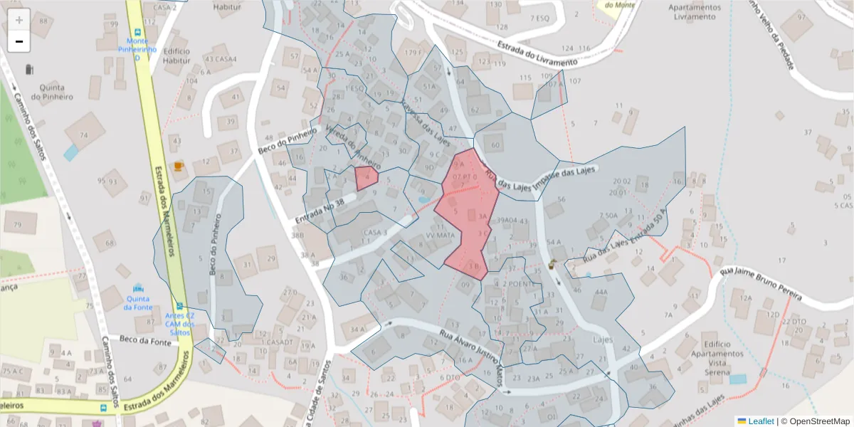 Mapa detalhado do código postal 9050-408 com limites, códigos postais vizinhos e agências dos correios