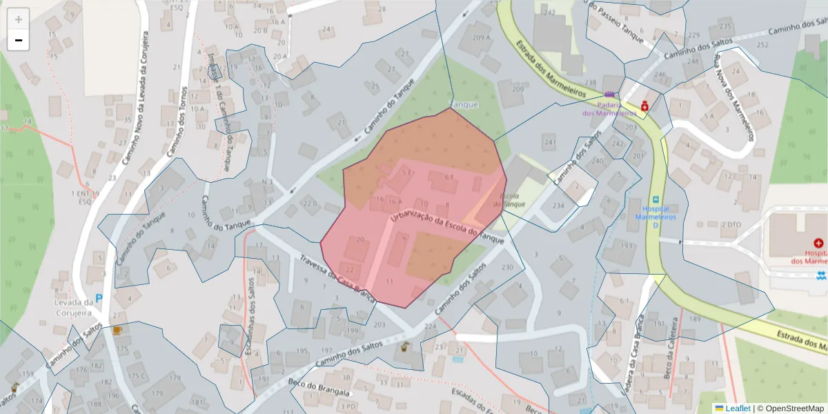 Mapa detalhado do código postal 9050-415 com limites, códigos postais vizinhos e agências dos correios