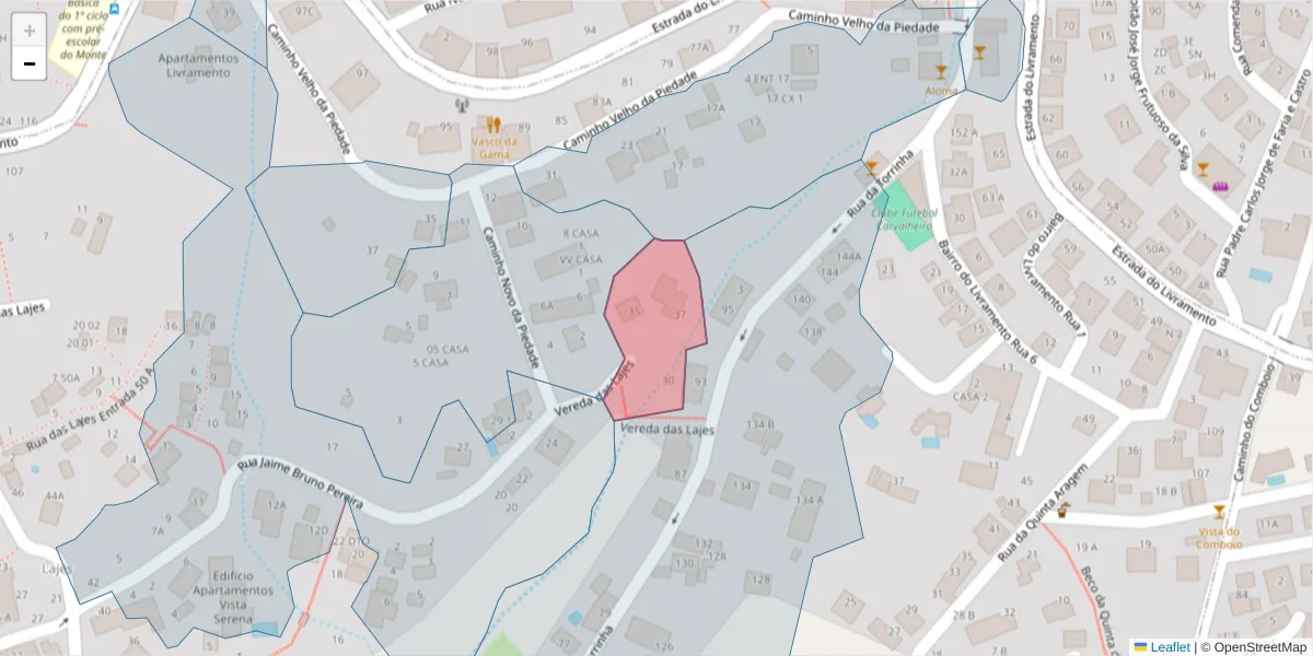 Mapa detalhado do código postal 9050-417 com limites, códigos postais vizinhos e agências dos correios
