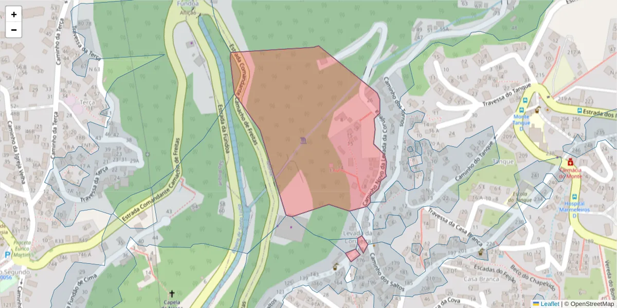 Mapa detalhado do código postal 9050-420 com limites, códigos postais vizinhos e agências dos correios