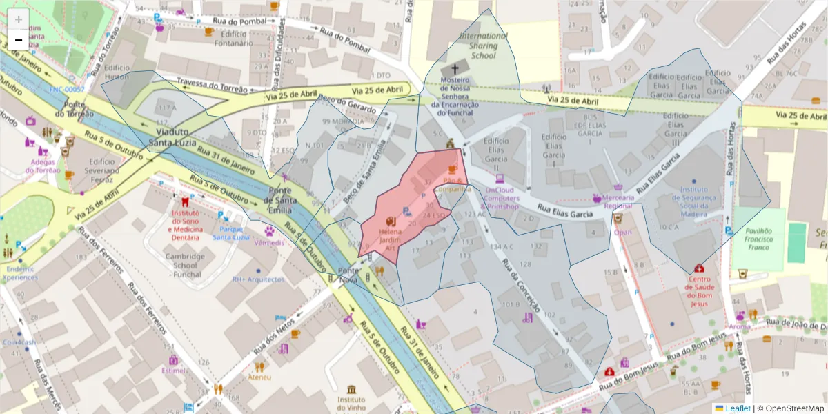 Mapa detalhado do código postal 9050-440 com limites, códigos postais vizinhos e agências dos correios