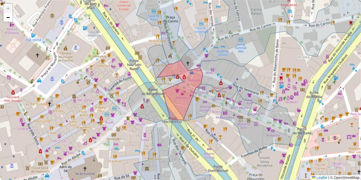 Mapa detalhado do código postal 9050-449 com limites, códigos postais vizinhos e agências dos correios