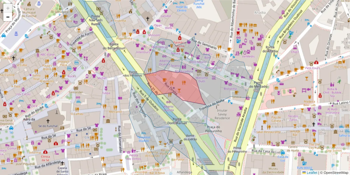 Mapa detalhado do código postal 9050-450 com limites, códigos postais vizinhos e agências dos correios