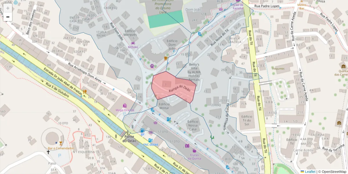 Mapa detalhado do código postal 9050-453 com limites, códigos postais vizinhos e agências dos correios