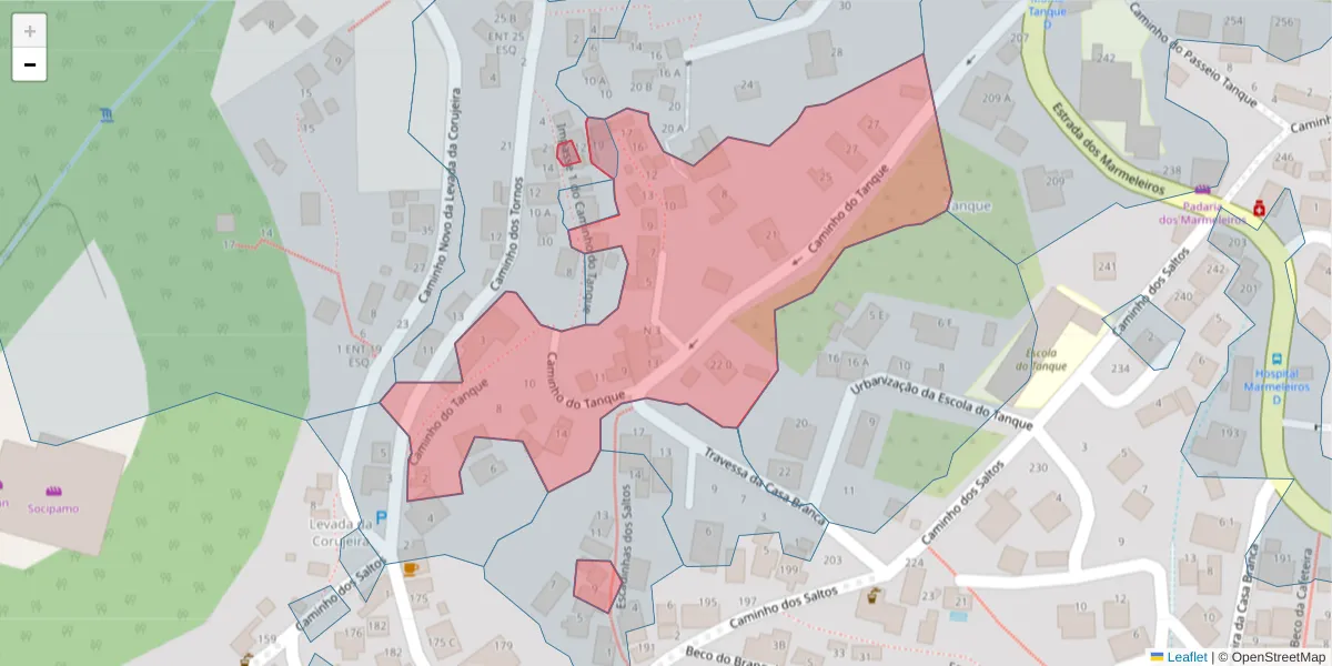 Mapa detalhado do código postal 9050-466 com limites, códigos postais vizinhos e agências dos correios