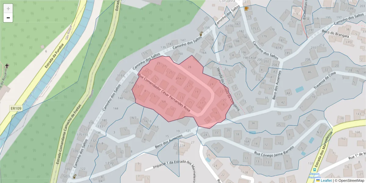 Mapa detalhado do código postal 9050-475 com limites, códigos postais vizinhos e agências dos correios
