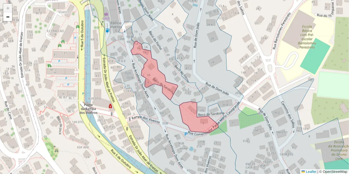 Mapa detalhado do código postal 9050-479 com limites, códigos postais vizinhos e agências dos correios