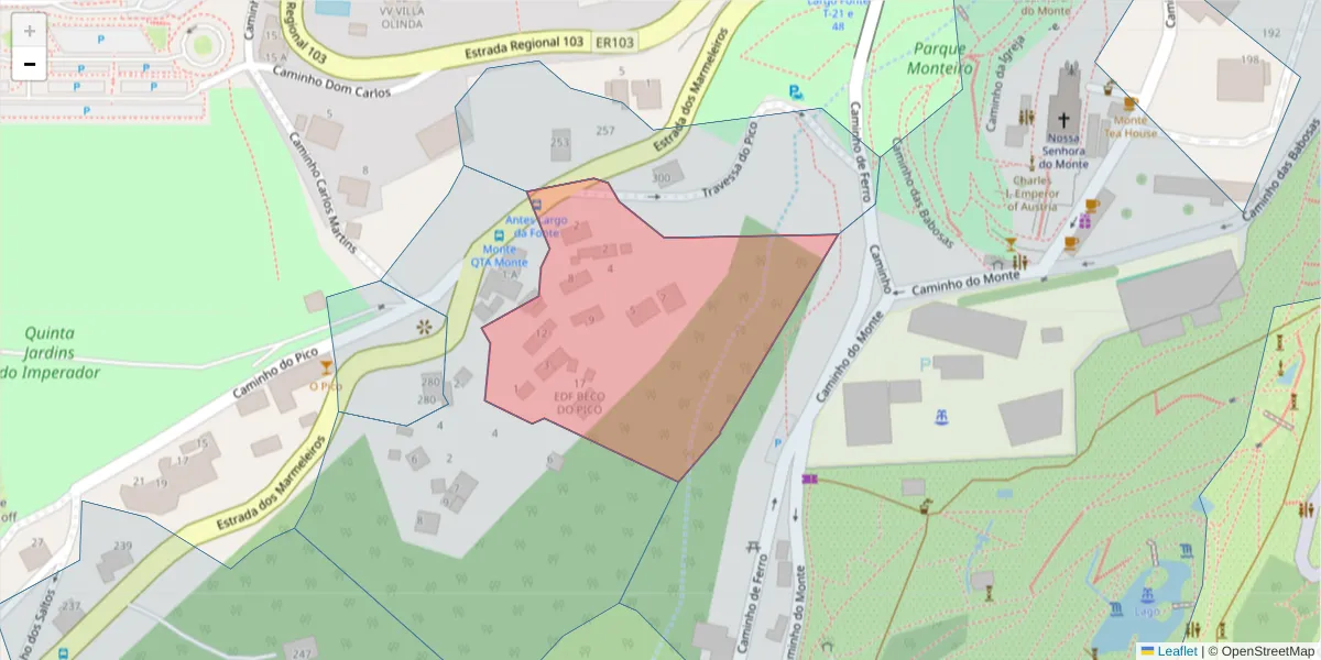 Mapa detalhado do código postal 9050-482 com limites, códigos postais vizinhos e agências dos correios