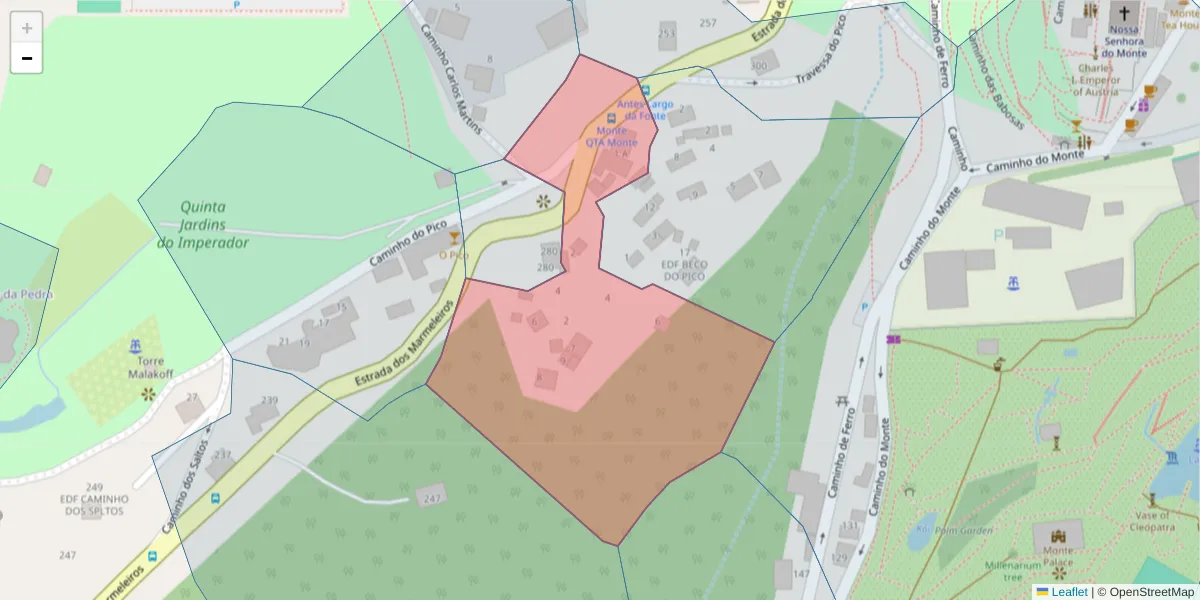 Mapa detalhado do código postal 9050-483 com limites, códigos postais vizinhos e agências dos correios