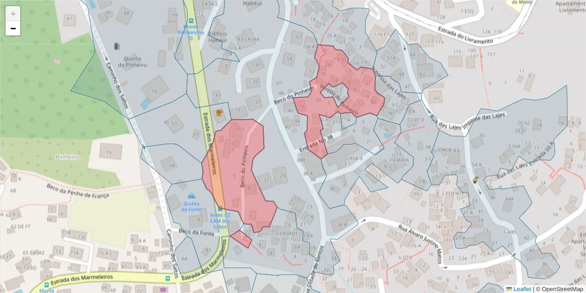 Mapa detalhado do código postal 9050-488 com limites, códigos postais vizinhos e agências dos correios
