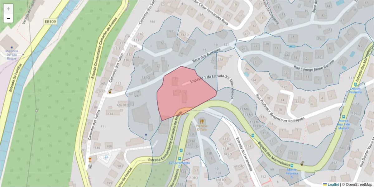 Mapa detalhado do código postal 9050-495 com limites, códigos postais vizinhos e agências dos correios