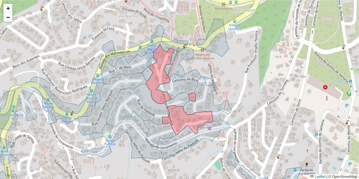 Mapa detalhado do código postal 9050-501 com limites, códigos postais vizinhos e agências dos correios