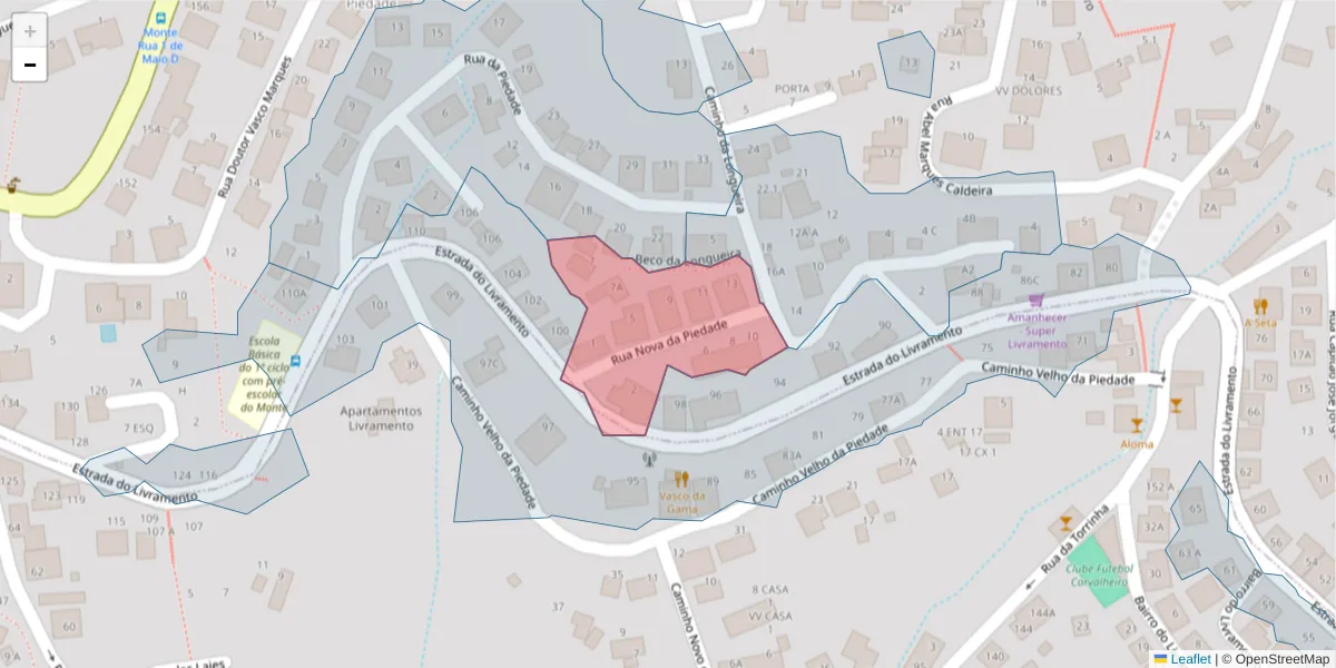 Mapa detalhado do código postal 9050-507 com limites, códigos postais vizinhos e agências dos correios