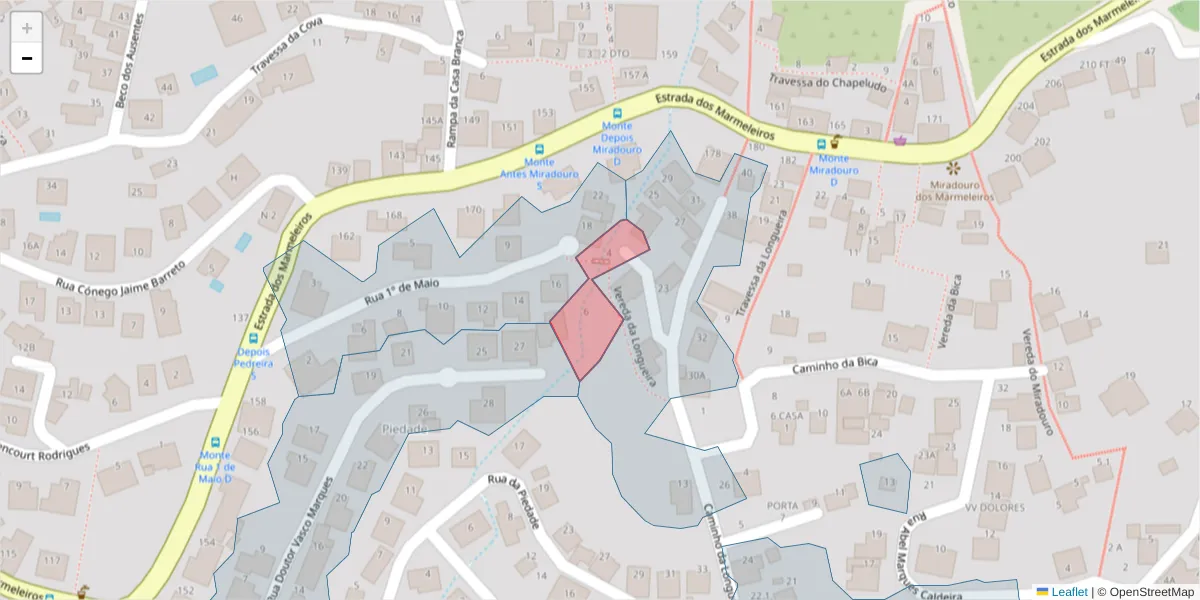 Mapa detalhado do código postal 9050-515 com limites, códigos postais vizinhos e agências dos correios