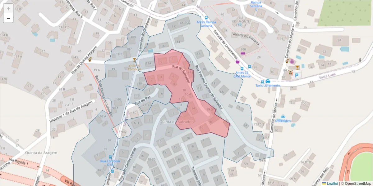 Mapa detalhado do código postal 9050-532 com limites, códigos postais vizinhos e agências dos correios