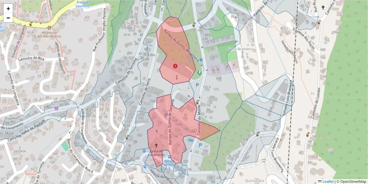 Mapa detalhado do código postal 9050-535 com limites, códigos postais vizinhos e agências dos correios