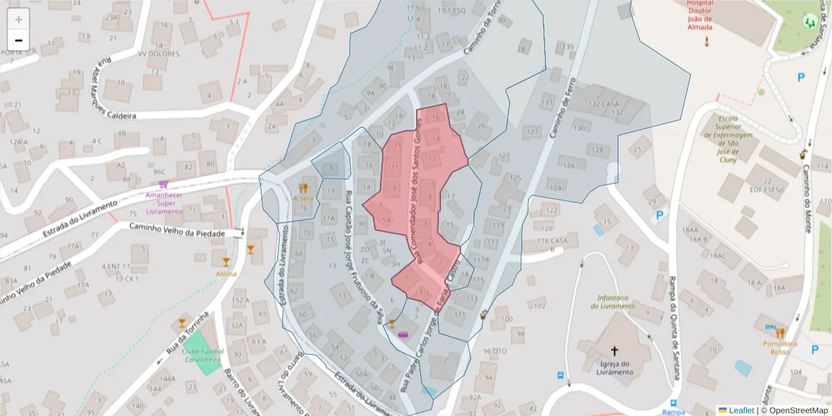 Mapa detalhado do código postal 9050-546 com limites, códigos postais vizinhos e agências dos correios