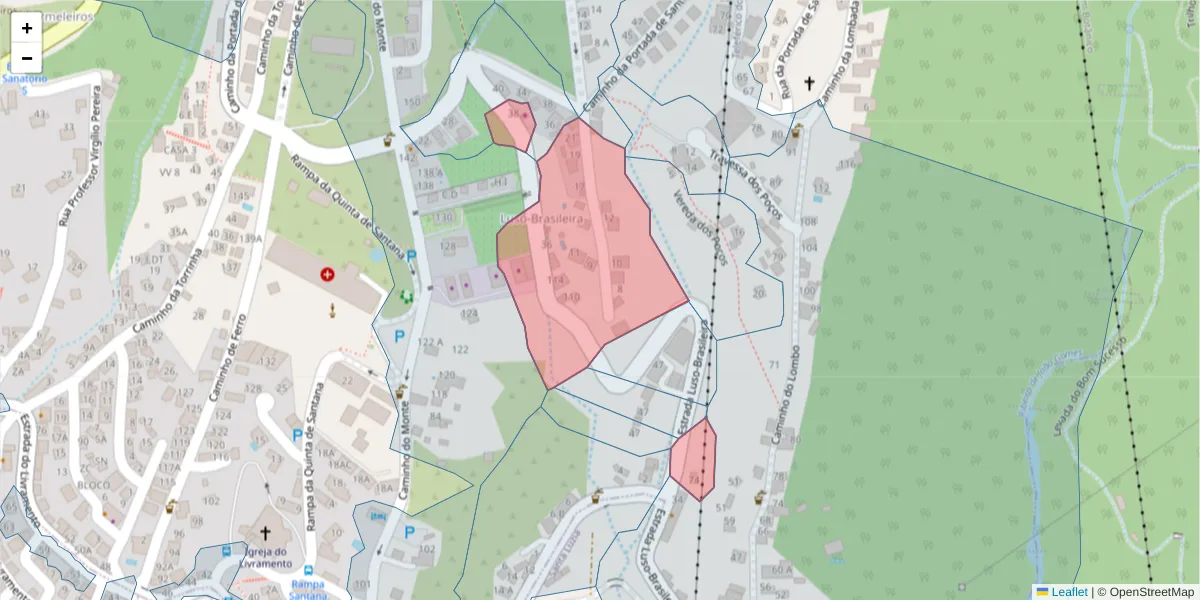 Mapa detalhado do código postal 9050-548 com limites, códigos postais vizinhos e agências dos correios