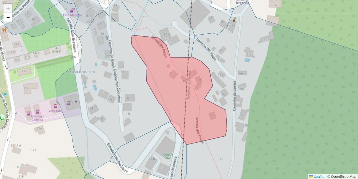 Mapa detalhado do código postal 9050-551 com limites, códigos postais vizinhos e agências dos correios
