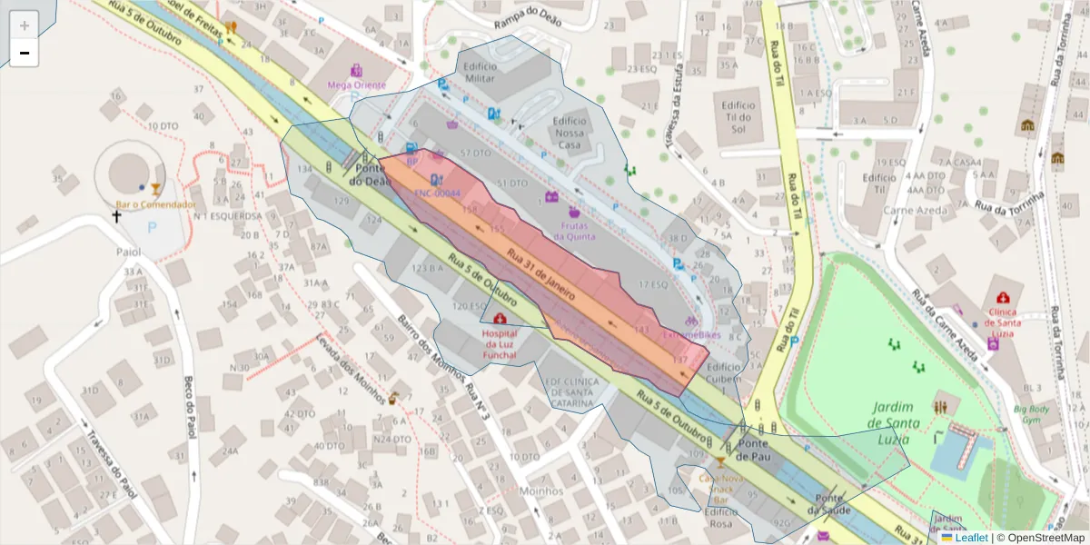 Mapa detalhado do código postal 9050-561 com limites, códigos postais vizinhos e agências dos correios