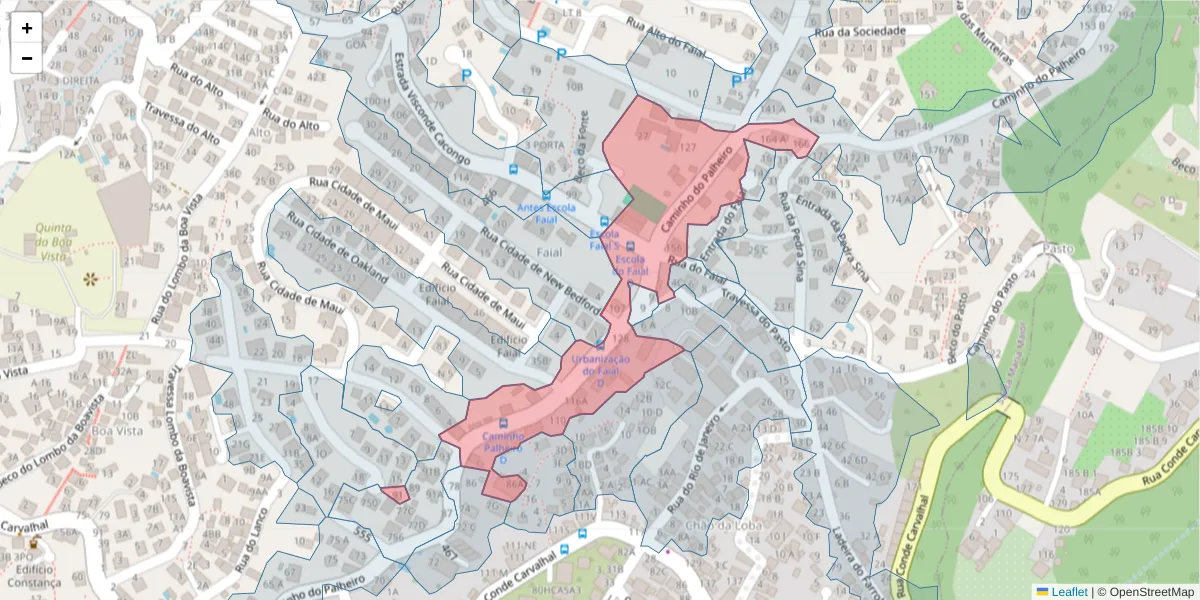 Mapa detalhado do código postal 9060-023 com limites, códigos postais vizinhos e agências dos correios