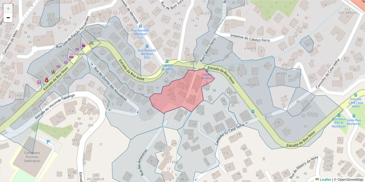 Mapa detalhado do código postal 9060-035 com limites, códigos postais vizinhos e agências dos correios