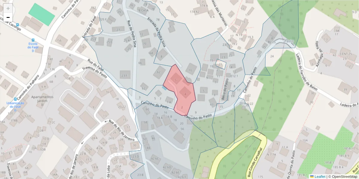 Mapa detalhado do código postal 9060-038 com limites, códigos postais vizinhos e agências dos correios