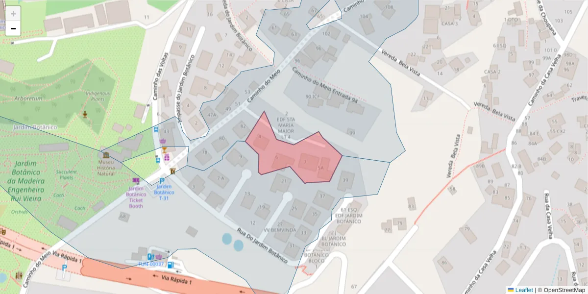 Mapa detalhado do código postal 9060-039 com limites, códigos postais vizinhos e agências dos correios