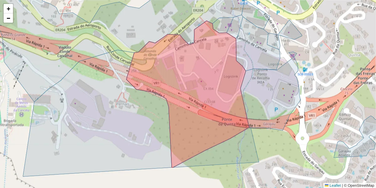 Mapa detalhado do código postal 9060-043 com limites, códigos postais vizinhos e agências dos correios