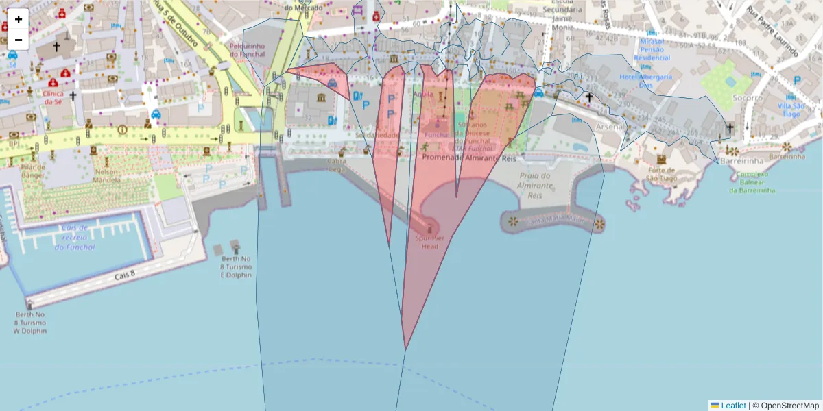 Mapa detalhado do código postal 9060-051 com limites, códigos postais vizinhos e agências dos correios