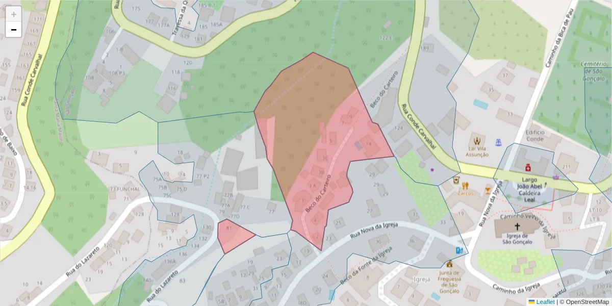 Mapa detalhado do código postal 9060-053 com limites, códigos postais vizinhos e agências dos correios
