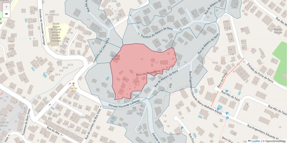 Mapa detalhado do código postal 9060-066 com limites, códigos postais vizinhos e agências dos correios