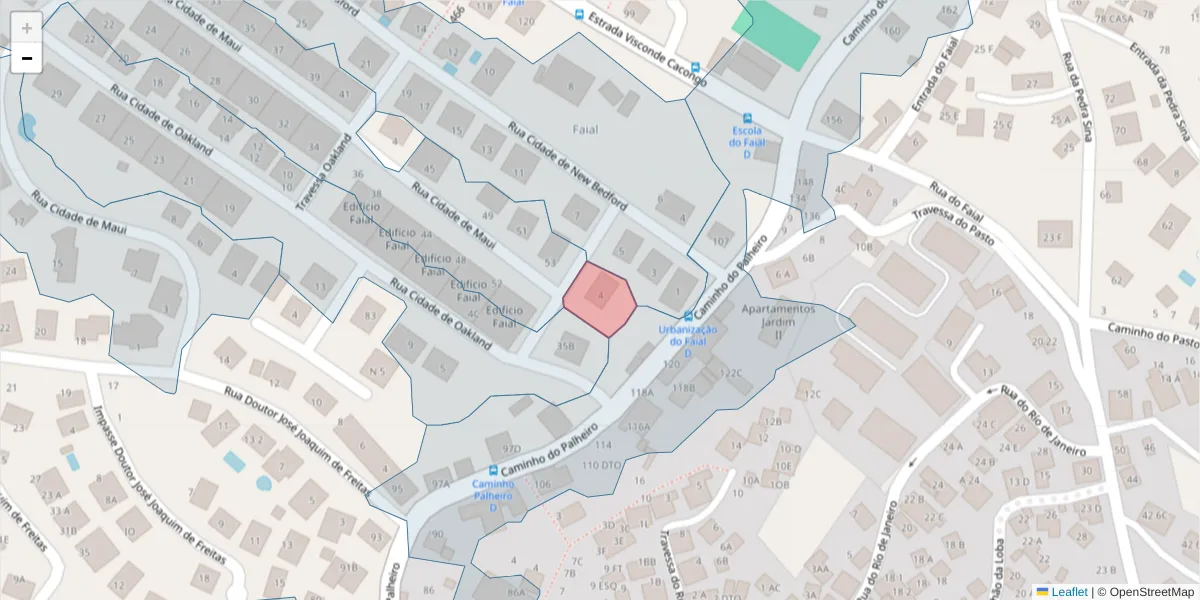 Mapa detalhado do código postal 9060-069 com limites, códigos postais vizinhos e agências dos correios