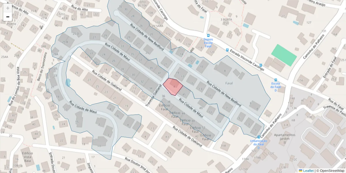Mapa detalhado do código postal 9060-071 com limites, códigos postais vizinhos e agências dos correios
