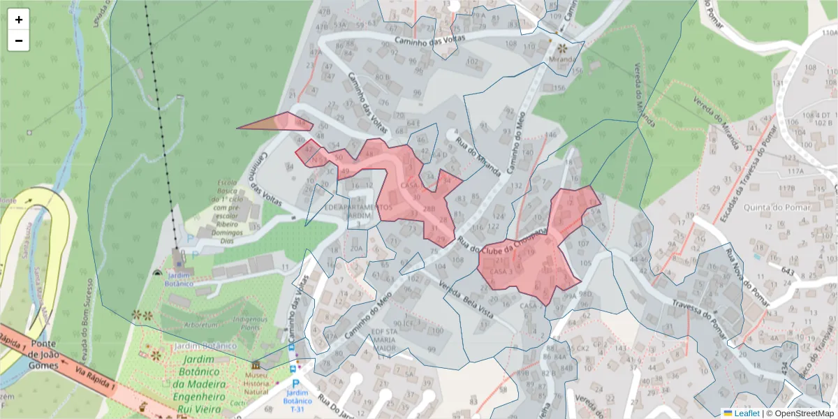 Mapa detalhado do código postal 9060-073 com limites, códigos postais vizinhos e agências dos correios