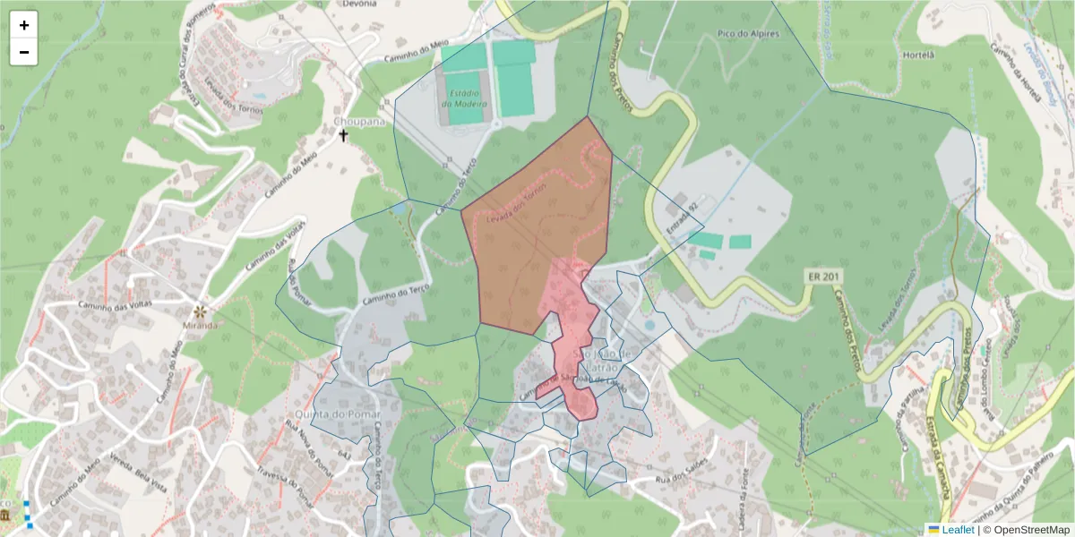Mapa detalhado do código postal 9060-080 com limites, códigos postais vizinhos e agências dos correios