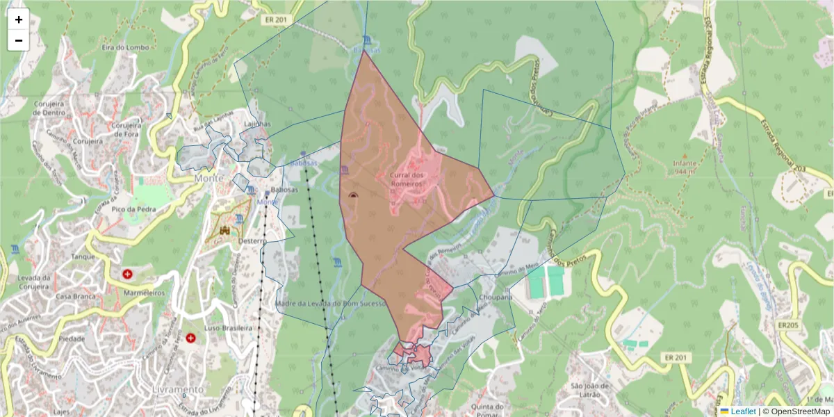 Mapa detalhado do código postal 9060-086 com limites, códigos postais vizinhos e agências dos correios